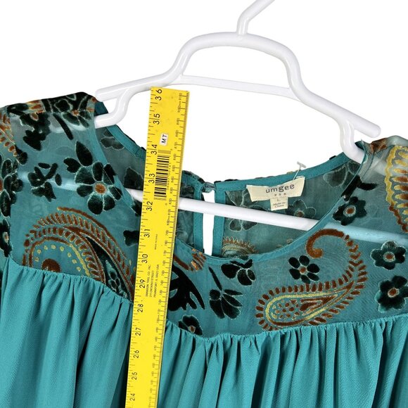 Umgee Womens L Boho Floral Velvet Burn Out Shift Dress Embroidered Bell Sleeve - Picture 12 of 16